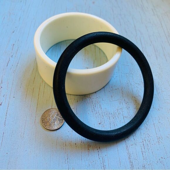 White Acrylic Dark Brown Wood Bangle Bracelets - Picture 1 of 2